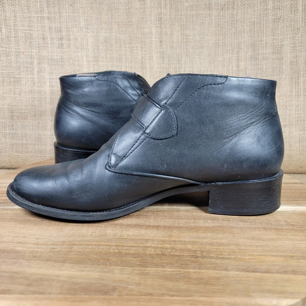 Etienne Aigner Ankle Boots Black Leather Monk Strap Buckle Minimalist Women's 8M